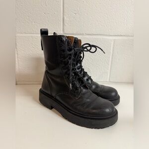 Zara Kids Black Leather Combat Boots size 4 US / 34 EU